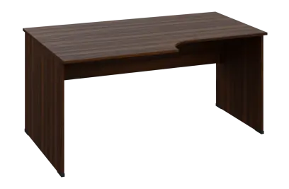 ERL 18 - 168 stůl kancelářský, rohový, levý, dřevěná podnož, deska 18 mm, široký 1600 mm, ořech královský